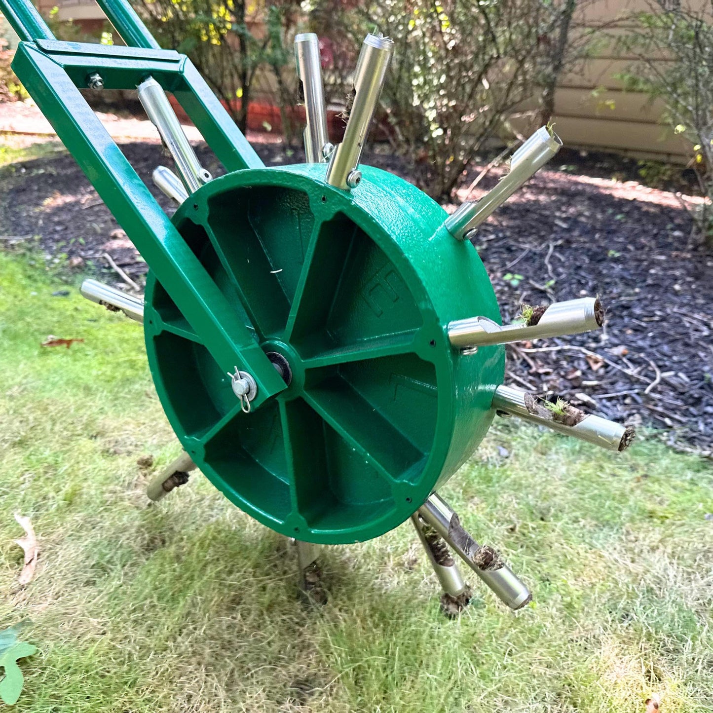 AeroCore Duo Rolling Lawn Aerator – Manual Core Plug Aerator with Chamfered Hollow Tines – Heavy-Duty 38.8 Pound Wheel Aerator Lawn Tool – Push Yard Aerator Aeration Tool