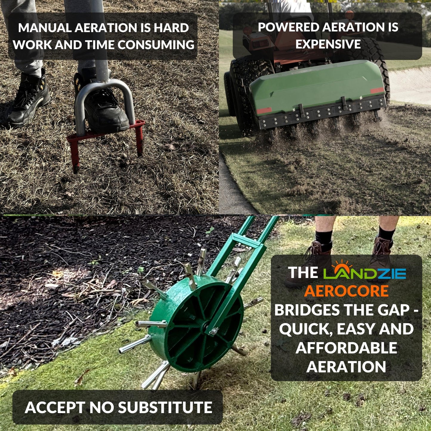 AeroCore Duo Rolling Lawn Aerator – Manual Core Plug Aerator with Chamfered Hollow Tines – Heavy-Duty 38.8 Pound Wheel Aerator Lawn Tool – Push Yard Aerator Aeration Tool