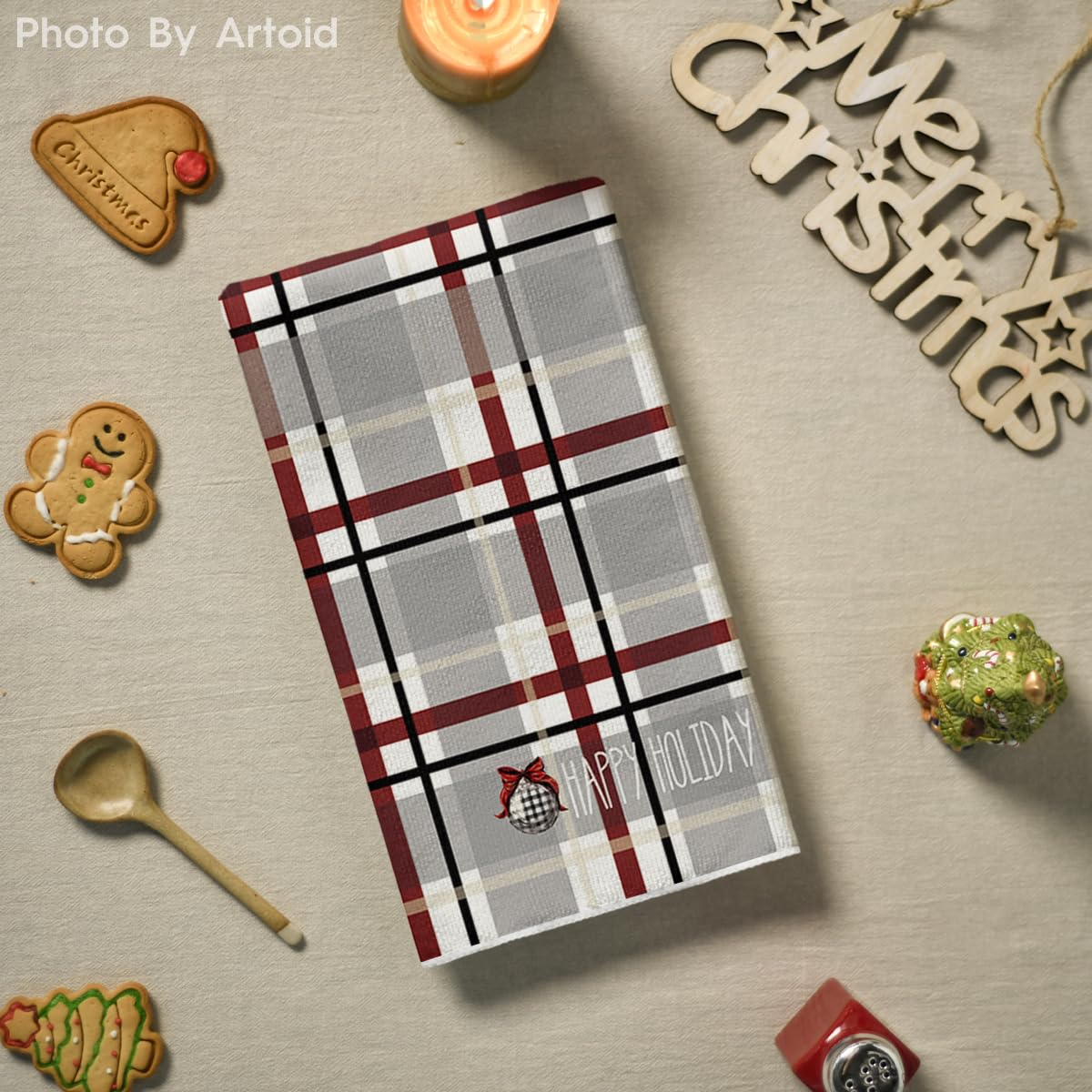 Black Red Xmas Tree Snowman Christmas Kitchen Towels Dish Towels, 18x26 Inch Holiday Believe Bird Winter Decoration Hand Towels Set of 4