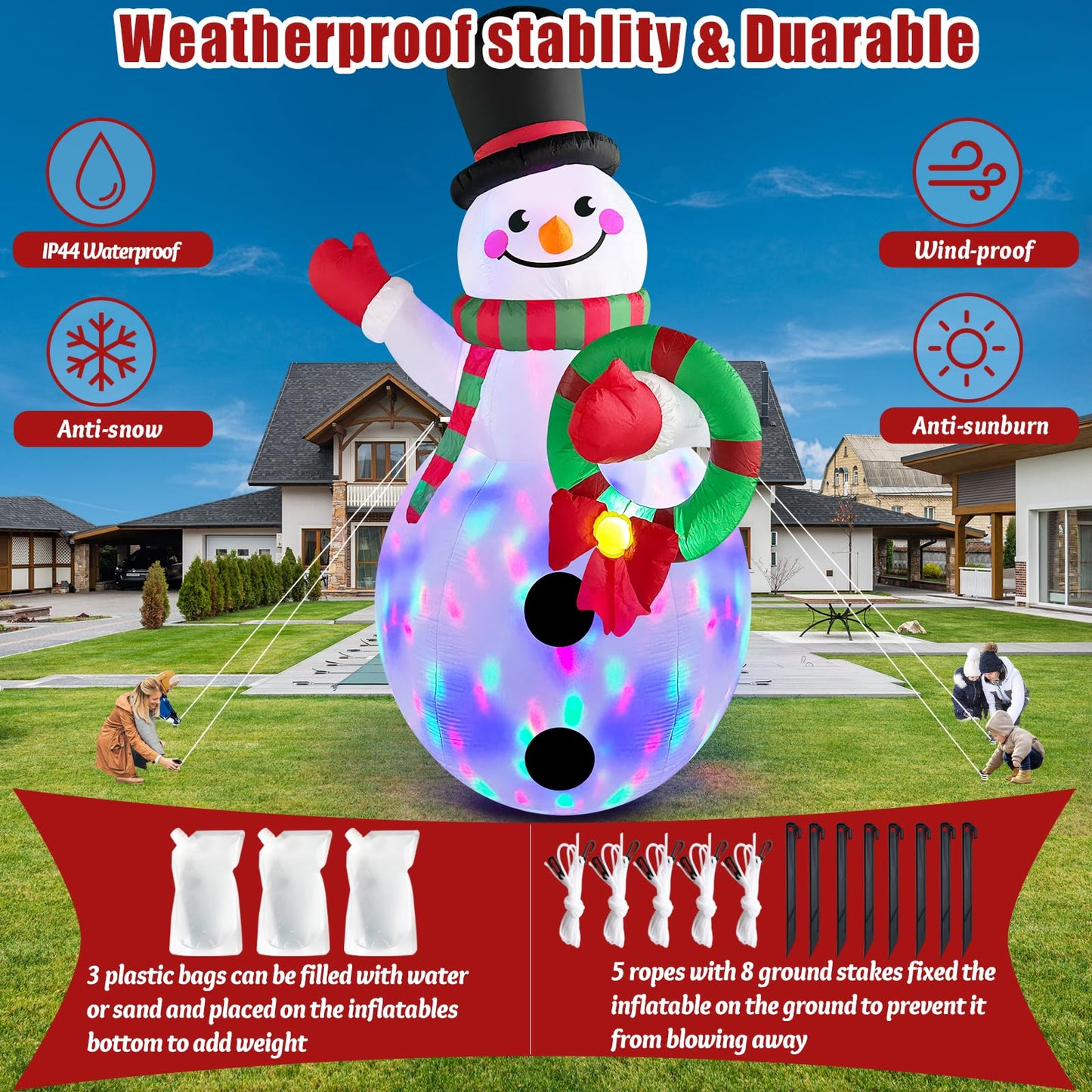 20 FT Tall Christmas Inflatables Snowman Built-in Rotating LED Lights Outdoor Decorations, 20 Foot Giant Snowman with Blower Blow Up Yard Decoration for Home/Lawn/XmasParty/Parks/Squares